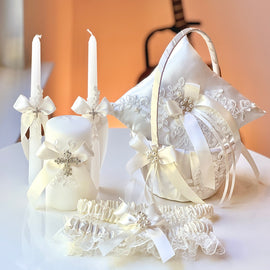 Flower Girl Basket and Ring Bearer Pillow Set Lace Ring Pillow Ivory Wedding Basket Pillow Set Lace Wedding Accessories Wedding Ring Pillow