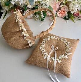 Rustic Flower Girl Basket and Ring Bearer Pillow Set