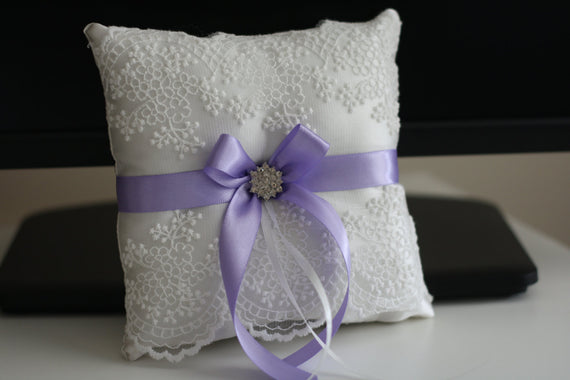 Violet Ring Bearer Pillow \ Violet Wedding Pillow + Lilac Flower Girl Basket, Light Purple Bearer Pillow + Purple Basket Pillow Set