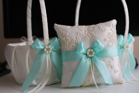 Ivory Aqua basket pillow set