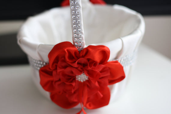 Red Wedding Baskets \ Red Flower Girl Basket \ Red Ring bearer Pillow \ Red Pillow Basket Set \ Red White Basket \ Red Petals Basket