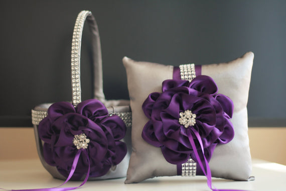 Custom Flower Girl Basket and Ring Bearer Pillow Set