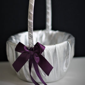 Plum Flower Girl Basket \ Plum Ring Bearer Pillow \ Egg plant Wedding Basket Pillow Set \ Plum Wedding Basket \ Silver Plum Wedding Pillow