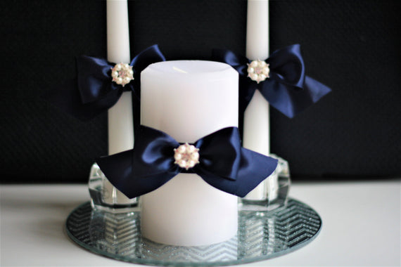Navy Blue Wedding Candles / Unity Candles / Navy unity candles \ Church Candles \ Ceremony Candles \ Navy Pillar candle / navy stick candle