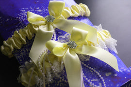 Lemon Yellow Bridal Garter Set, Ivory Lace Wedding Garter Set, Yellow Toss Garter & Keepsake Garter, Lace Bridal Garters, Yellow Prom Garter