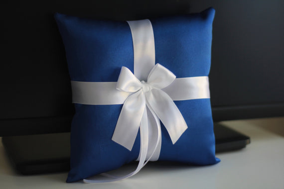 Royal Ring Bearer Pillow \ Blue wedding pillow \ Blue wedding basket \ Cobalt Ring Holder & Blue Flower Girl Basket, Blue Pillow Basket Set