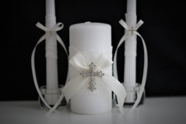 Wedding Candles \ Church Wedding Unity Candles \ Off-White, White or Ivory Wedding Candles \ Lace Unity Candle Set \ Christian Wedding