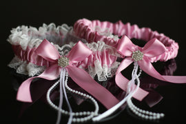 Dusty Pink Bridal Garter Set \ Pink Wedding Garter Set \ Pink Toss Garter \ Pink Keepsake Garter \ Lace Wedding Garters \ Pink Prom Garters
