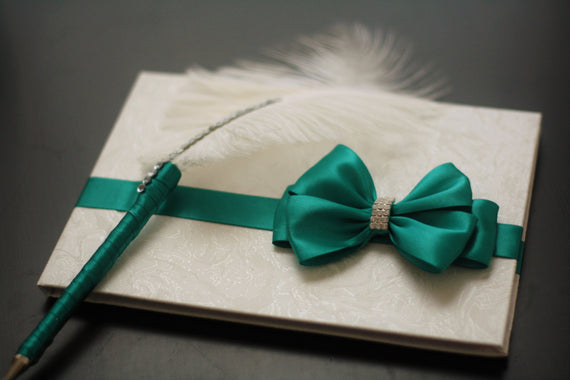 Wedding Guest Book Emerald + Green Ring Bearer Pillow, Flower girl Basket, Green Wedding Pillow \ Green Wedding Basket \ Cake Serving Set