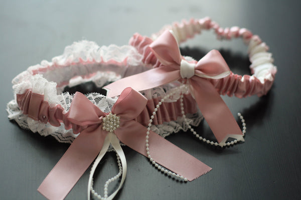 Bridal Garter Set \ Mauve Wedding Garter Set \ Dusty Rose garter \ pink Toss Garter + Keepsake Garter \ Lace Bridal Garters, Prom Garter