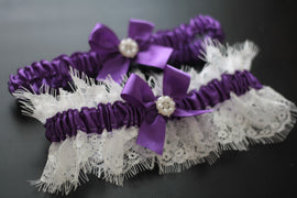 Purple Bridal Garter Set / Lace Wedding Garter Set / Purple Toss Garter / Lace Keepsake Garter / Lace Bridal Garters / Purple Prom Garter