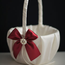 Burgundy Flower Girl Basket \ Burgundy Wedding Basket \ Dark Red Basket \ Burgundy Ring Bearer Pillow \ Marsala Wedding Basket Pillow Set