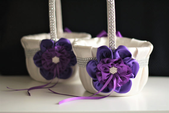 Purple Flower Girl baskets \ Purple Wedding Baskets \ Lavender Basket \ Jewel Basket \ Lilac wedding basket \ Purple Basket Pillow Set