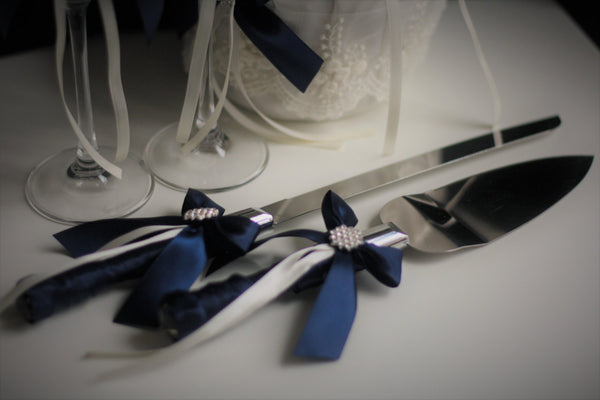 Navy Cake Server Set / Navy blue Wedding Cake Cutting Set / Blue Cake Serving set / Wedding cake knife and Server \ Navy Wedding knife set