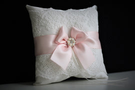 Blush Pink Bearer Pillows + Flower Girl Basket \ Blush Pink Wedding Pillow Basket set \ Lace wedding basket \ Pink Lace Bearer pillow