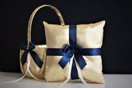 Navy Gold Wedding Baskets Ring Bearer Pillows Flower Girl baskets Navy Ring Pillows Gold Navy Baskets Gold Navy Bearer Navy Cushion Pillow