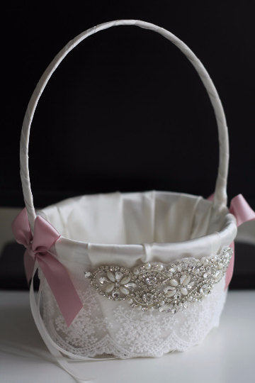 Dusty rose Flower girl basket \ Mauve Wedding Basket \ Mauve petals Basket \  Mauve ring bearer pillow \ dusty rose bearer \ mauve sash belt