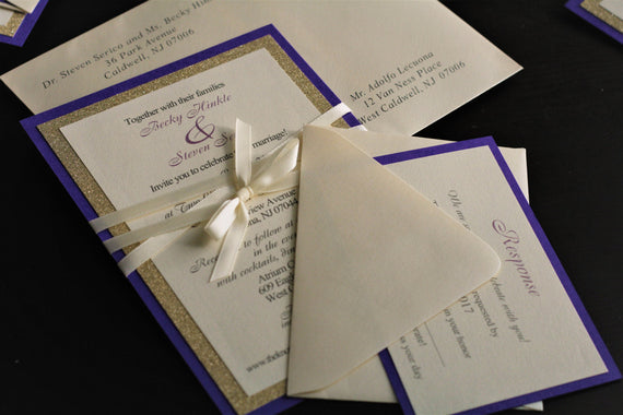 Purple Wedding Invitation \ Purple gold invites \ purple gold wedding invitations \ purple RSVP card \ address printing on envelope