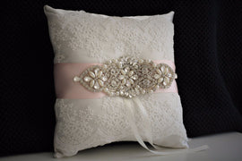 Blush Ring Bearer Pillow, blush Wedding Pillow, Ivory Ring Bearer, Blush Pink Bearer, Blush Pink Pillow, Pink Ring Holder, Lace Ring Bearer