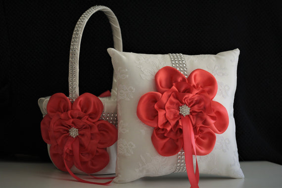 Persimmon Bearer Pillow / Persimmon Flower Girl Basket \ Persimmon Wedding Basket Pillow Set \ Orange Basket \ Orange Ring Bearer