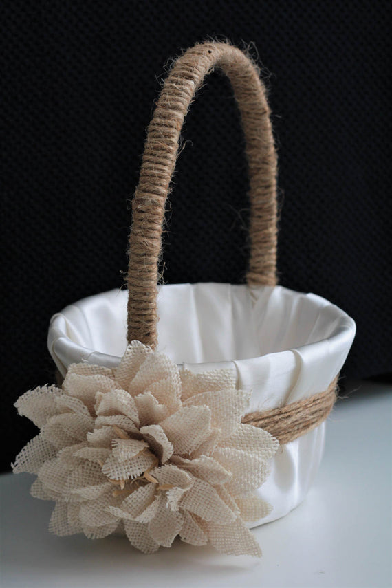 Rustic Wedding Basket \ Rustic Flower Girl Basket \ Burlap Wedding \ Burlap flower girl basket, Rustic Wedding Set, Rustic Basket Pillow set