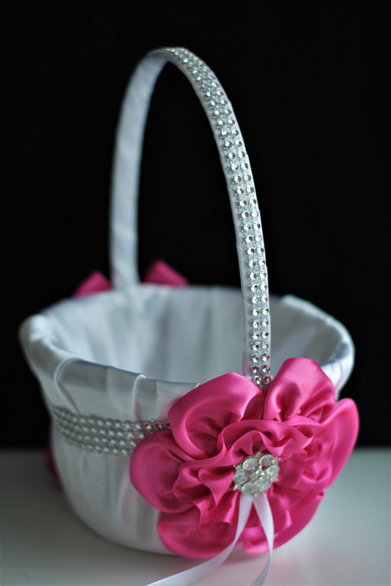 Fuchsia Flower Girl Basket / Hot Pink Wedding Basket / Bling Wedding Basket / Fuchsia Wedding Basket / Pink Petals Basket / Ceremony Basket
