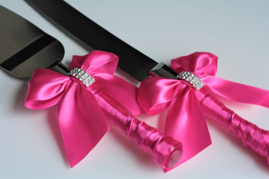Fuchsia Cake Serving Set, Hot Pink Wedding Server Set, Cake Cutting Se ...