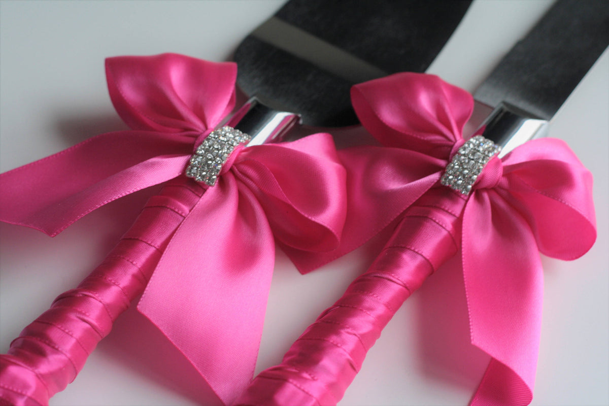 Fuchsia Cake Serving Set, Hot Pink Wedding Server Set, Cake Cutting Se ...