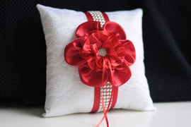 White Red Ring Bearer Pillow / White Lace Bearer / White Wedding Basket / Red Wedding Pillow / Red Bearer pillow / Red Flower Girl Basket