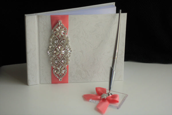 Coral Guest Book with Pen
