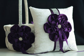 Plum Wedding Pillow / Plum Ring Bearer Pillow / Plum Wedding Basket / Plum Flower Girl Basket Pillow Set / Eggplant Bearer / Eggplant Basket