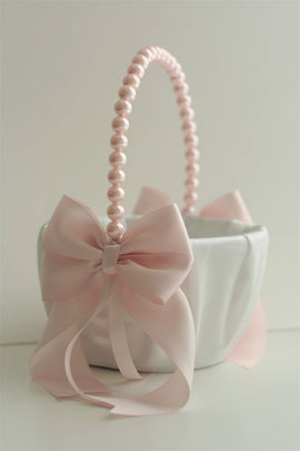 Pink Wedding Basket / Pink Flower Girl Basket / Blush pink Basket / Pearl handle basket / Pink handle basket / Pearl Wedding basket