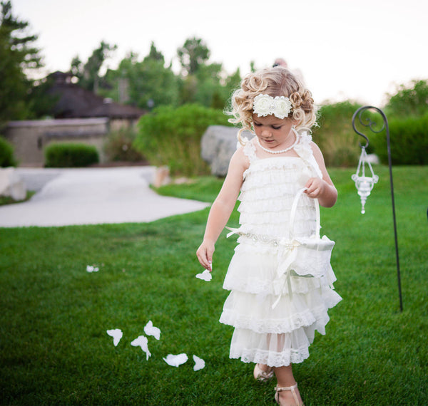 Flower Girl Basket / Ivory Wedding Basket / Lace Wedding Basket / Ivory Lace Basket Ivory Ring Bearer Pillow Basket Set, Flower Petal Basket