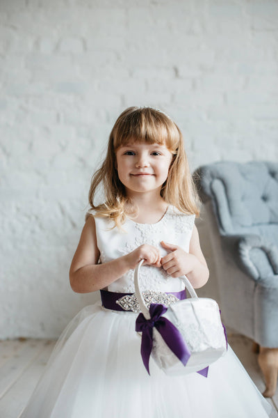 Flower Girl Basket / Plum Wedding Basket / Plum Flower Girl / Eggplant Wedding / Eggplant Basket / Plum Ring Bearer Pillow Basket Set