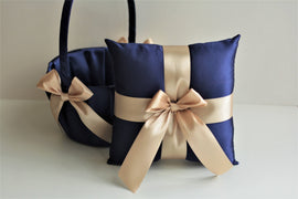 Champagne Navy Wedding Pillow / Navy Flower Girl Baskets Navy Ring Bearer Pillow Navy Wedding Baskets Brown Navy Bearer Brown Wedding Pillow