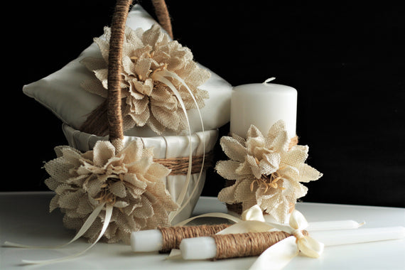 Rustic Flower Girl Basket, Shabby Chic Bearer, Rustic Ring Holder, Rustic Ring Bearer Pillow Shabby Chic Basket Burlap Basket rustic candles