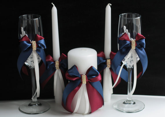 Wedding Cake Serving Set Cutting Set Knife Set Burgundy Navy 