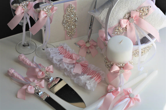 Pink Wedding Accessories / Pink Flower Girl Basket / Pink Ring Bearer Pillow / Blush Pink Basket / Blush Ring Pillow / Pink Wedding Basket