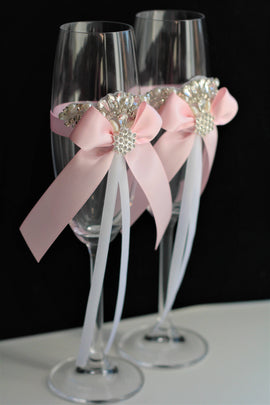 Champagne flutes, Champagne glasses, Toasting glasses, Pink Wedding Glasses Set, toasting flutes, Pink Wedding flutes, Blush pink glasses
