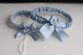 Steel Blue Garter Set, Steel Bridal Garter, Blue Wedding Garter, Blue Bridal Garter, Something Blue, Keepsake Garter, Bridal Gift