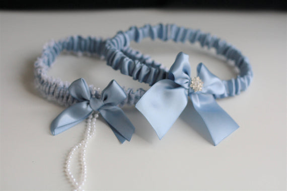 Steel Blue Garter Set, Steel Bridal Garter, Blue Wedding Garter, Blue Bridal Garter, Something Blue, Keepsake Garter, Bridal Gift