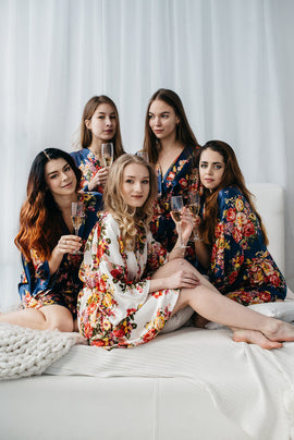 Navy Wedding Robe, Navy Bridal Robe, Bridesmaid robes, Bridesmaid Gift, Navy Satin Robe, Floral Robe, Navy Blue Robe, Bridal Party Gift