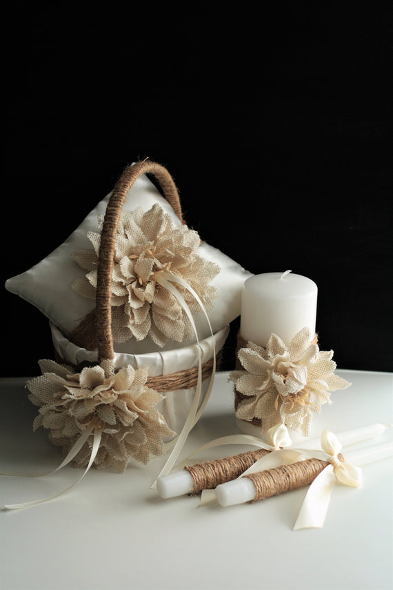 Rustic Unity Candle Set, Rustic Wedding Candles, Burlap Unity Candles ...