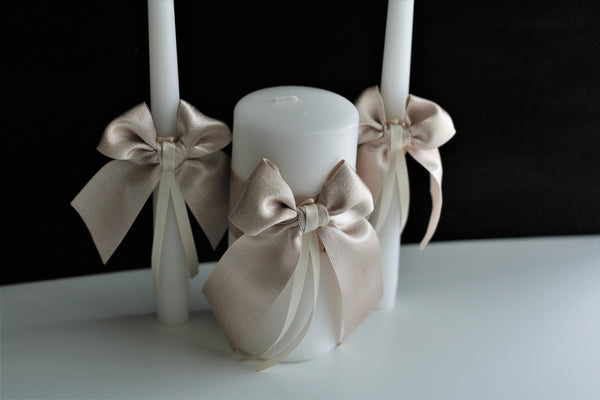 Beige Unity Candles Set Champagne Candles Beige Wedding Candle Set Ceremony Candles Church Unity Candles Beige Pillar Candle Stick Candles