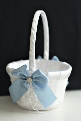 Blue Flower Girl Basket Steel Blue Basket for Petals Basket for Wedding Basket Antique Blue Basket Lace Wedding Basket Ceremony Basket