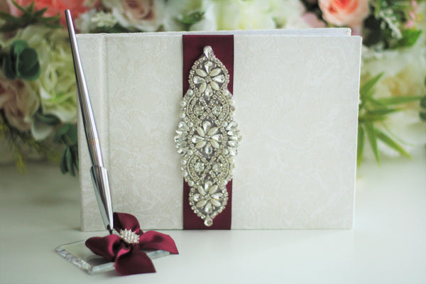 Burgundy Guest Book and Pen Red Sign in Book Wedding Guest Book with Pen Wedding Wish Book Memory Book Wedding Journal Custom Guestbook