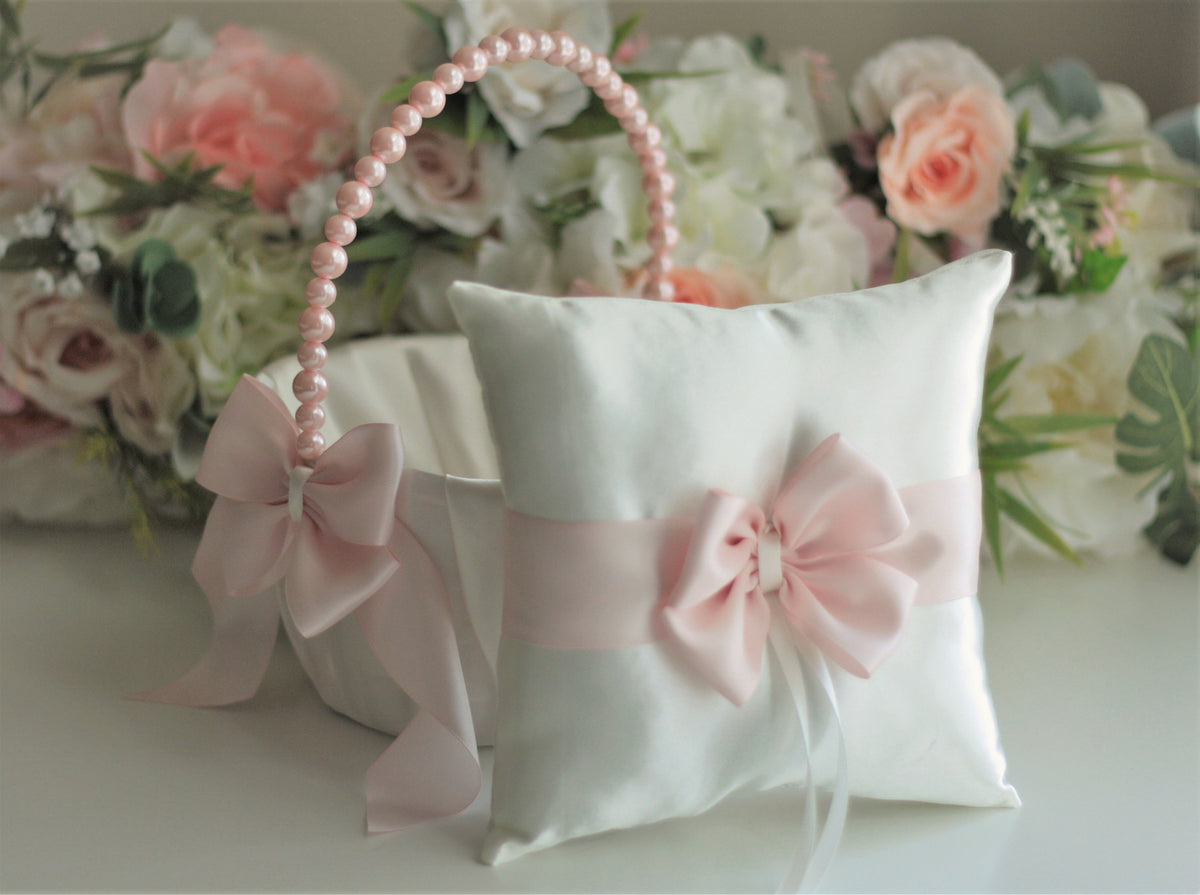 Blush Flower girl Basket, Pink Wedding Basket, Blush Flower Basket  