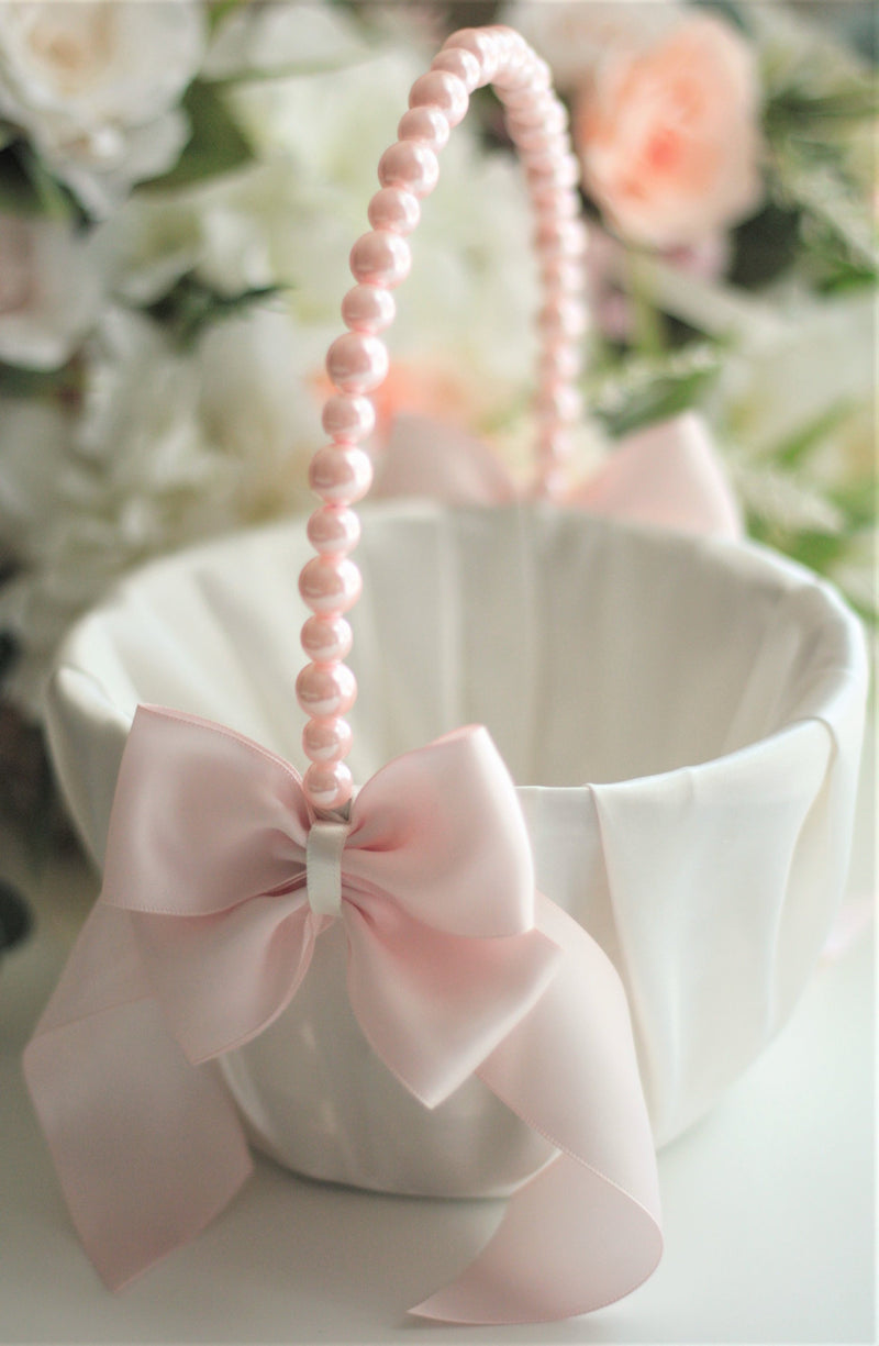 Blush Flower girl Basket, Pink Wedding Basket, Blush Flower Basket  