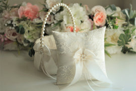 Ivory Flower Girl Basket and Ring Bearer Pillow Lace Wedding Basket for Flower Girl Lace Ring Holder Lace Ring Pillow Ivory Wedding Pillow