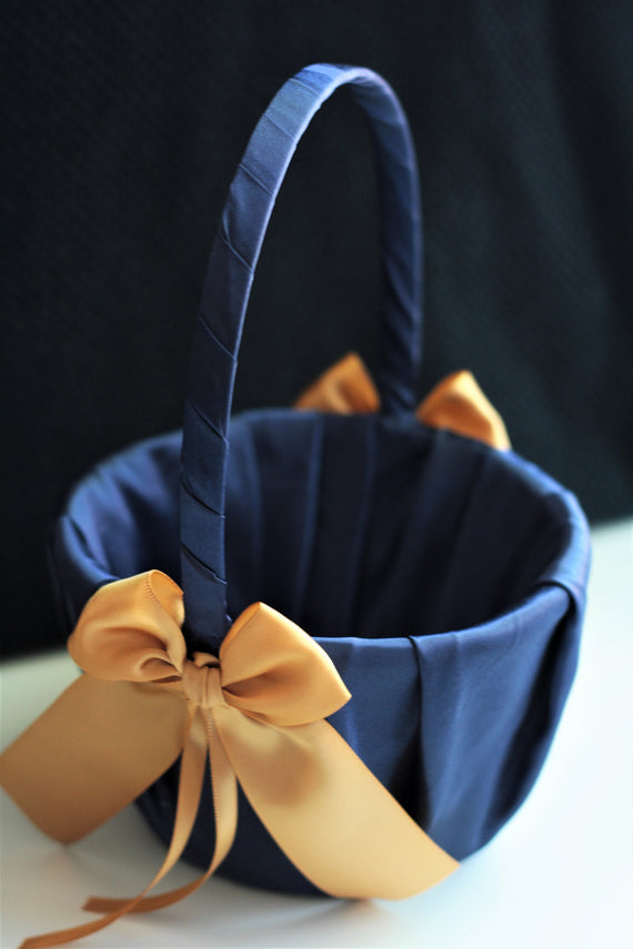 Navy Flower Girl Basket / Navy Gold Basket / Wedding Basket / Ceremony Basket / Flower Girl Proposal / Flower Girl Baskets
